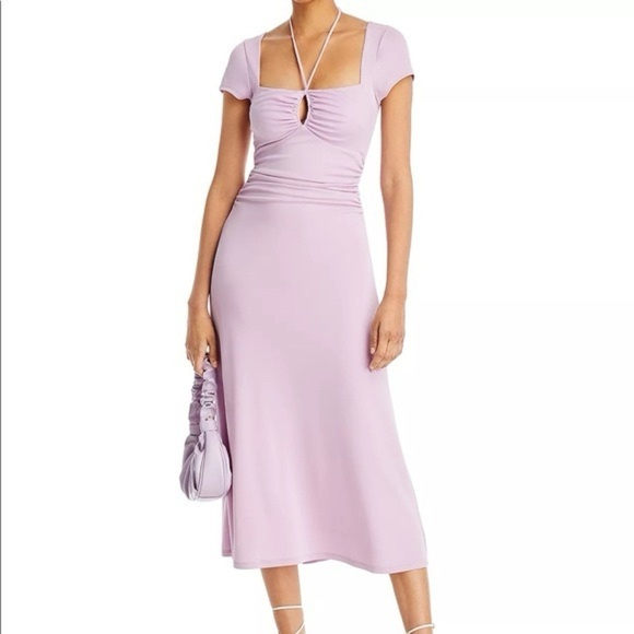 NWT Cinq a Sept Janis Dress Ruched Keyhole Stretch Jersey Midi Pale Iris Sz 6 - Picture 1 of 15